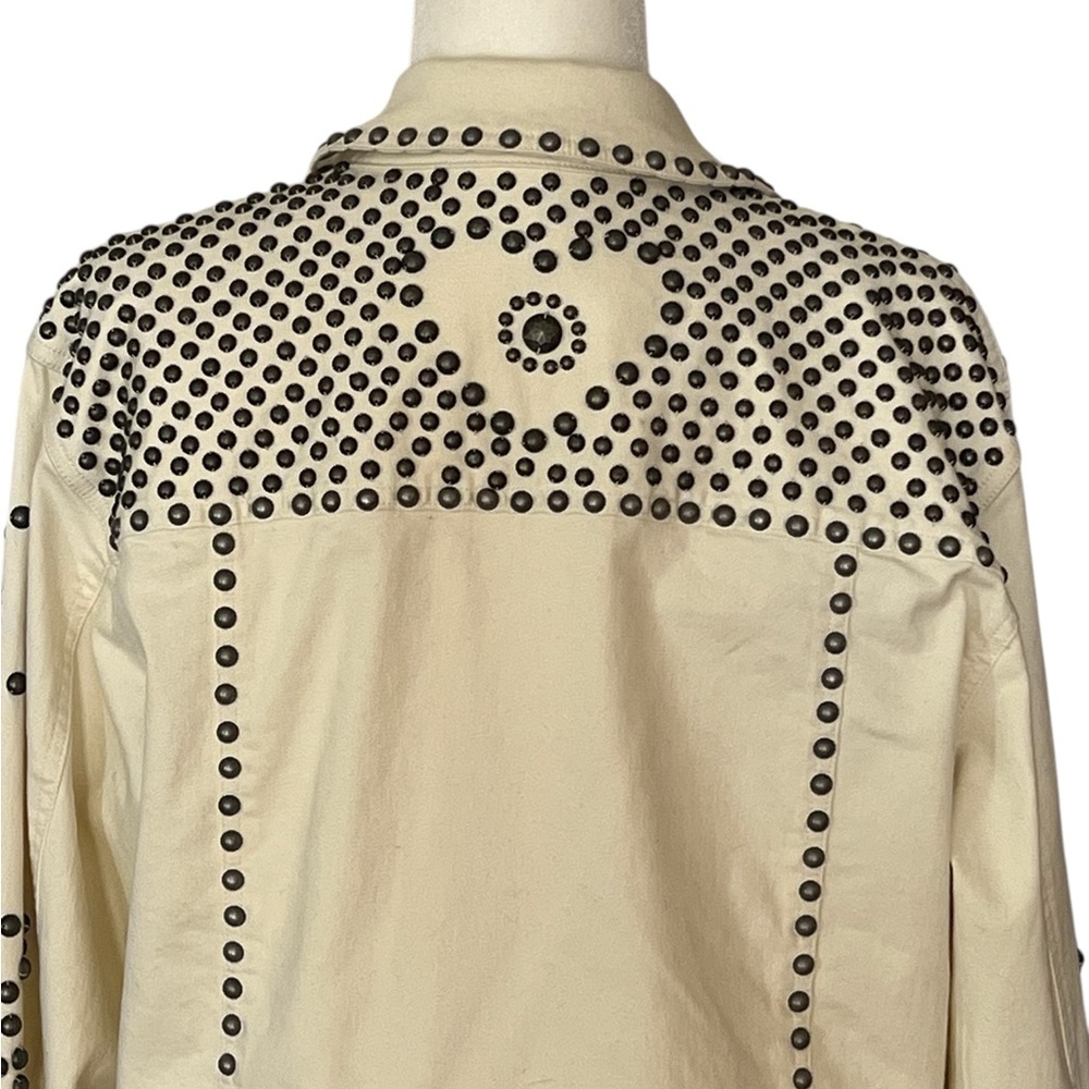 Double D Ranch Cream Denim Jacket with Black Stud Patterns - Picture 4 of 9